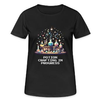 Heiltrank in Arbeit | Barkeeper beim Mixvorgang - Frauen T-Shirt atmungsaktiv - Schwarz - Vorne - AI Model Female 172 light (172cm)