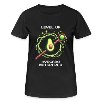Level Up | Avocado Whisperer mit XP Power-Up - Frauen T-Shirt atmungsaktiv - Schwarz - Vorne - AI Model Female 172 light (172cm)