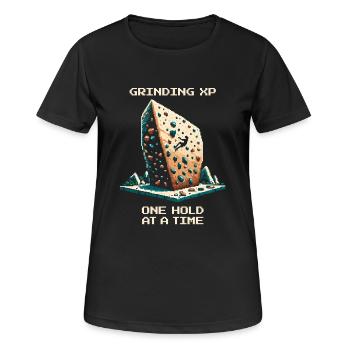 XP Grind: Grip by Grip | Bouldering Pixel Art - Women's Breathable T-Shirt - black - Front - AI Model Female 172 light (172cm)