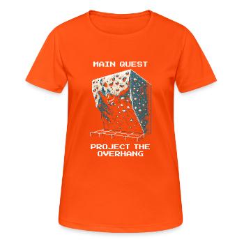 Project: Overhang | Bouldering Pixel Art - Women's Breathable T-Shirt - neon orange - Front - AI Model Female 172 dark (172cm)