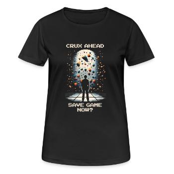 Crux ahead | Bouldering Pixel Art Kneebar - Women's Breathable T-Shirt - black - Front - AI Model Female 172 light (172cm)