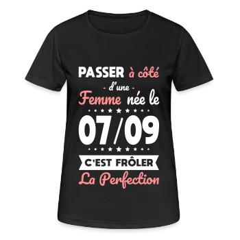 Anniversaire - Née 7 Septembre Frôler perfection - T-shirt respirant Femme - noir - Devant - AI Model Female 172 light (172cm)