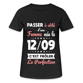 Anniversaire - Née 12 Septembre Frôler perfection - T-shirt respirant Femme - noir - Devant - AI Model Female 172 light (172cm)