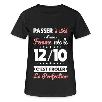 Anniversaire - Née 12 Octobre Frôler perfection - T-shirt respirant Femme - noir - Devant - AI Model Female 172 light (172cm)