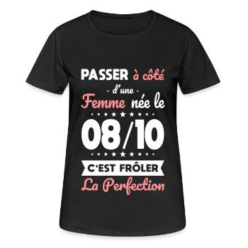 Anniversaire - Née 8 Octobre Frôler perfection - T-shirt respirant Femme - noir - Devant - AI Model Female 172 light (172cm)