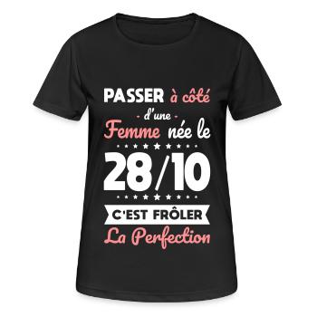 Anniversaire - Née 28 Octobre Frôler perfection - T-shirt respirant Femme - noir - Devant - AI Model Female 172 light (172cm)