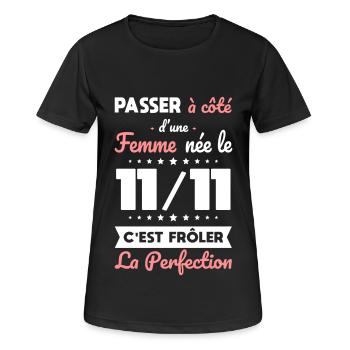 Anniversaire - Née 11 Novembre Frôler perfection - T-shirt respirant Femme - noir - Devant - AI Model Female 172 light (172cm)