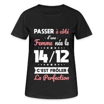Anniversaire - Née 14 Décembre Frôler perfection - T-shirt respirant Femme - noir - Devant - AI Model Female 172 light (172cm)