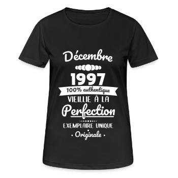 Anniversaire 25 ans - Décembre 1997 Originale - T-shirt respirant Femme - noir - Devant - AI Model Female 172 light (172cm)