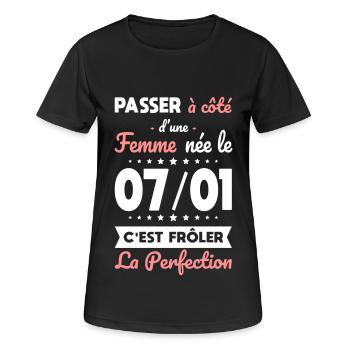Anniversaire - Née le 7 Janvier Frôler perfection - T-shirt respirant Femme - noir - Devant - AI Model Female 172 light (172cm)