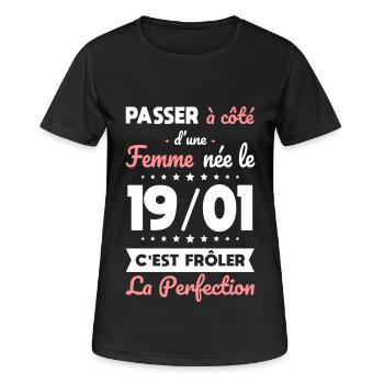Anniversaire - Née le 19 Janvier Frôler perfection - T-shirt respirant Femme - noir - Devant - AI Model Female 172 light (172cm)