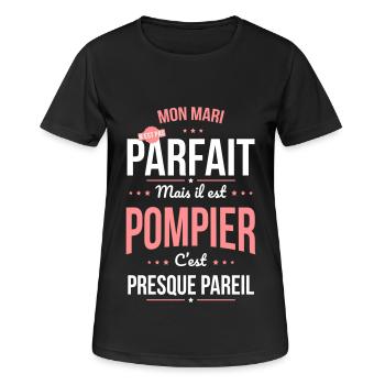 Mon mari n'est pas parfait mais il est pompier - T-shirt respirant Femme - noir - Devant - AI Model Female 172 light (172cm)