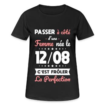 Anniversaire - Née le 12 Août Frôler perfection - T-shirt respirant Femme - noir - Devant - AI Model Female 172 light (172cm)
