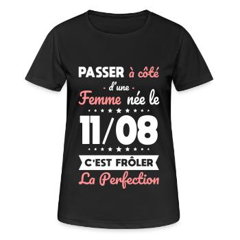 Anniversaire - Née le 11 Août Frôler perfection - T-shirt respirant Femme - noir - Devant - AI Model Female 172 light (172cm)