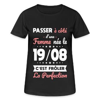 Anniversaire - Née le 19 Août Frôler perfection - T-shirt respirant Femme - noir - Devant - AI Model Female 172 light (172cm)