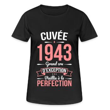 Anniversaire 81 ans - Cuvée 1943 - Cadeau Humour - T-shirt respirant Femme - noir - Devant - AI Model Female 172 light (172cm)