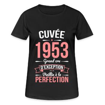 Anniversaire 70 ans - Cuvée 1953 - Cadeau Humour - T-shirt respirant Femme - noir - Devant - AI Model Female 172 light (172cm)