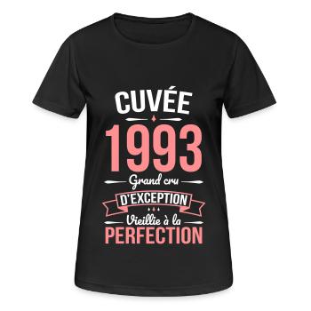 Anniversaire 30 ans - Cuvée 1993 - Cadeau Humour - T-shirt respirant Femme - noir - Devant - AI Model Female 172 light (172cm)