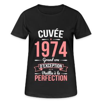 Anniversaire 50 ans - Cuvée 1974 - Cadeau Humour - T-shirt respirant Femme - noir - Devant - AI Model Female 172 light (172cm)