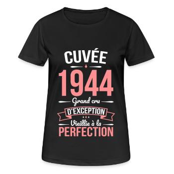 Anniversaire 80 ans - Cuvée 1944 - Cadeau Humour - T-shirt respirant Femme - noir - Devant - AI Model Female 172 light (172cm)