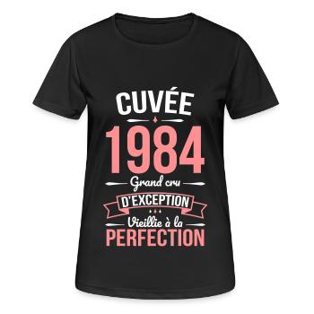 Anniversaire 40 ans - Cuvée 1984 - Cadeau Humour - T-shirt respirant Femme - noir - Devant - AI Model Female 172 light (172cm)