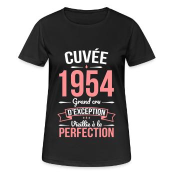 Anniversaire 70 ans - Cuvée 1954 - Cadeau Humour - T-shirt respirant Femme - noir - Devant - AI Model Female 172 light (172cm)