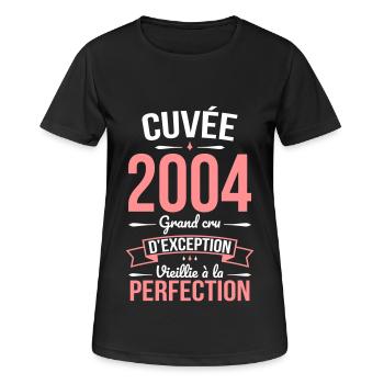 Anniversaire 20 ans - Cuvée 2004 - Cadeau Humour - T-shirt respirant Femme - noir - Devant - AI Model Female 172 light (172cm)