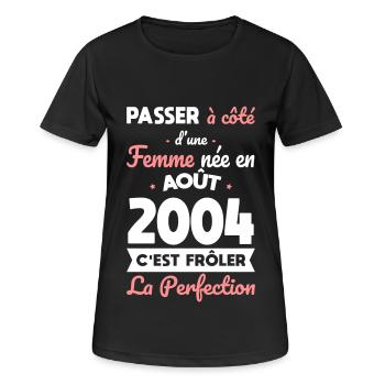20th Anniversary - Born in August 2004 - Women's Breathable T-Shirt - black - Front - AI Model Female 172 light (172cm)