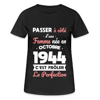 80th birthday - Born in October 1944 - Women's Breathable T-Shirt - black - Front - AI Model Female 172 light (172cm)