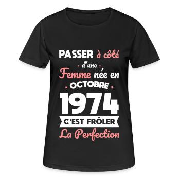 50th Anniversary - Born in October 1974 - Women's Breathable T-Shirt - black - Front - AI Model Female 172 light (172cm)
