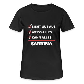 Sabrina - Frauen T-Shirt atmungsaktiv - Schwarz - Vorne - AI Model Female 172 light (172cm)