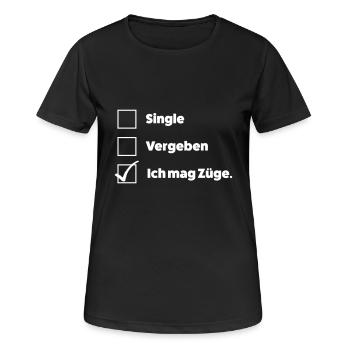 Ich mag Züge - Frauen T-Shirt atmungsaktiv - Schwarz - Vorne - AI Model Female 172 light (172cm)