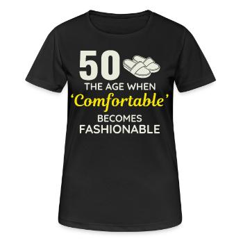 50. Geburtstag Bequeme modische Hausschuhe - Frauen T-Shirt atmungsaktiv - Schwarz - Vorne - AI Model Female 172 light (172cm)