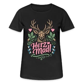 Hirsch - Herzmadl - Festzelt, Bier und Gaudi - Frauen T-Shirt atmungsaktiv - Schwarz - Vorne - AI Model Female 172 light (172cm)