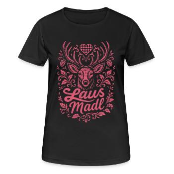 Hirsch Lausmadl - Festzelt, Bier und Gaudi - Frauen T-Shirt atmungsaktiv - Schwarz - Vorne - AI Model Female 172 light (172cm)