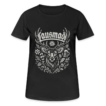 Hirsch Lausmadl - Festzelt, Bier und Gaudi - Frauen T-Shirt atmungsaktiv - Schwarz - Vorne - AI Model Female 172 light (172cm)