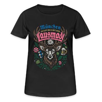 Hirsch Lausmadl - Festzelt Oktober 2025 - Frauen T-Shirt atmungsaktiv - Schwarz - Vorne - AI Model Female 172 light (172cm)