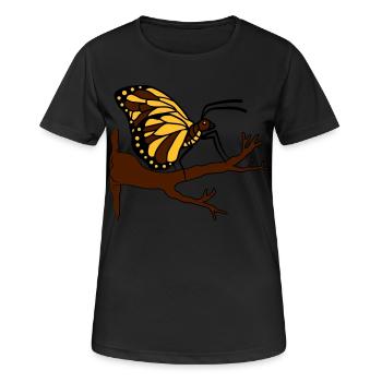 schmetterling auf ast baum wald insekt fluegel - Frauen T-Shirt atmungsaktiv - Schwarz - Vorne - AI Model Female 172 light (172cm)