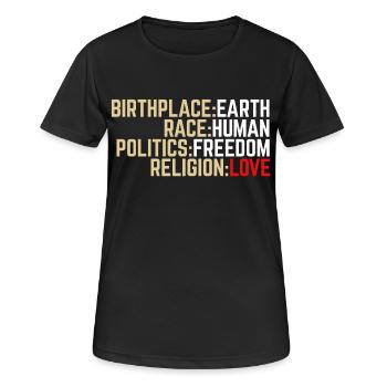Geburtsort Erde - Frauen T-Shirt atmungsaktiv - Schwarz - Vorne - AI Model Female 172 light (172cm)