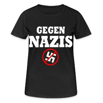 Gegen nazis - Frauen T-Shirt atmungsaktiv - Schwarz - Vorne - AI Model Female 172 light (172cm)