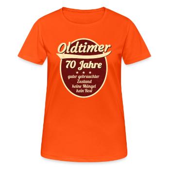 70 Jahre - Siebzigster Geburtstag - Frauen T-Shirt atmungsaktiv - Neonorange - Vorne - AI Model Female 172 dark (172cm)
