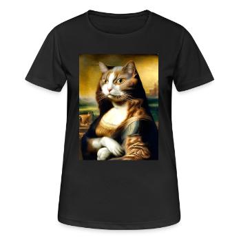 Meow Lisa Funny Cat Parodie de la Joconde - T-shirt respirant Femme - noir - Devant - AI Model Female 172 light (172cm)