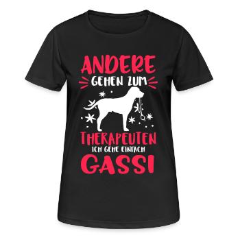 Andere gehen zum Therapeuten ich gehe Gassi - Frauen T-Shirt atmungsaktiv - Schwarz - Vorne - AI Model Female 172 light (172cm)