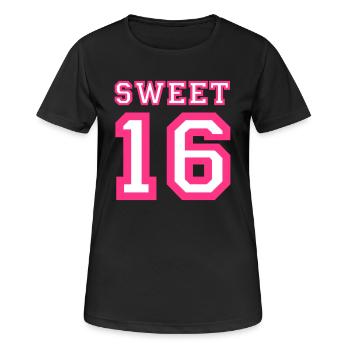 SWEET 16 - Frauen T-Shirt atmungsaktiv - Schwarz - Vorne - AI Model Female 172 light (172cm)