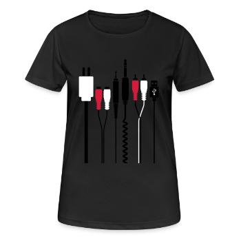 Audio and power connectors - Women's Breathable T-Shirt - black - Front - AI Model Female 172 light (172cm)