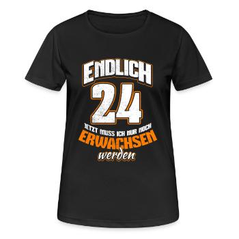 Endlich 24 - Jetzt muss ich noch erwachsen werden - Frauen T-Shirt atmungsaktiv - Schwarz - Vorne - AI Model Female 172 light (172cm)