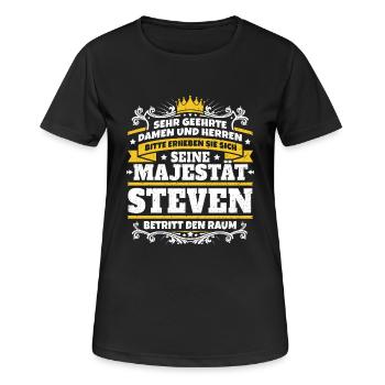 Seine Majestät Steven - Frauen T-Shirt atmungsaktiv - Schwarz - Vorne - AI Model Female 172 light (172cm)