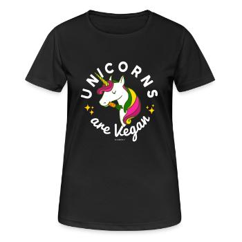 Unicorn TShirt - Unicorns are Vegan (Magic Green) - Frauen T-Shirt atmungsaktiv - Schwarz - Vorne - AI Model Female 172 light (172cm)
