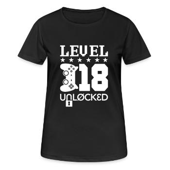 Level 18 Unlocked - video gamer birthday - Frauen T-Shirt atmungsaktiv - Schwarz - Vorne - AI Model Female 172 light (172cm)