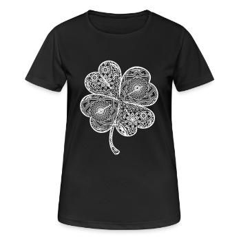 Vierblättriges Kleeblatt Geschenk Irland Mandala - Frauen T-Shirt atmungsaktiv - Schwarz - Vorne - AI Model Female 172 light (172cm)